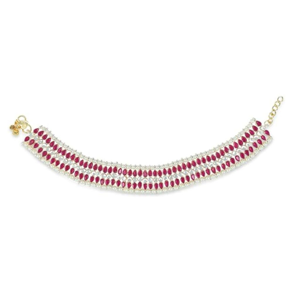 Traditional Alloy Gold Plated Kundan Pearl Payal Anklet For Womens