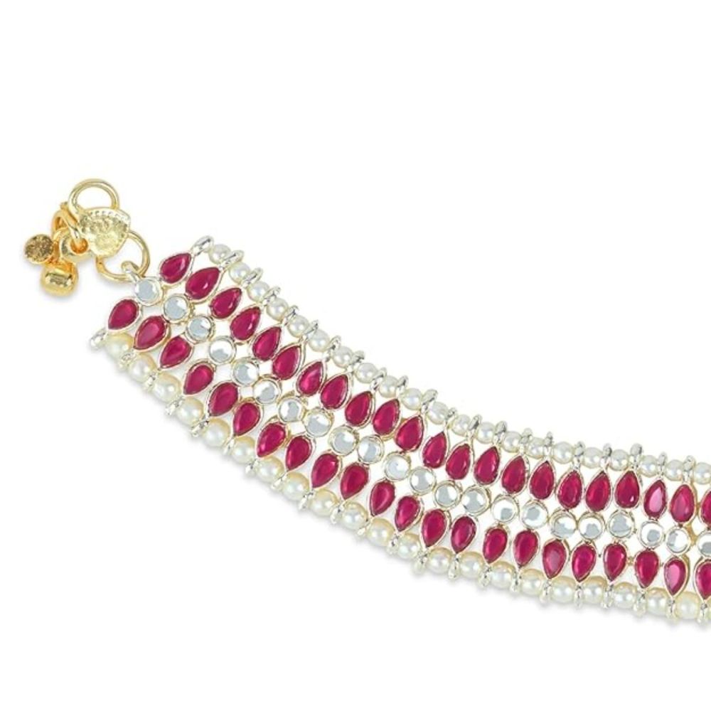 Traditional Alloy Gold Plated Kundan Pearl Payal Anklet For Womens