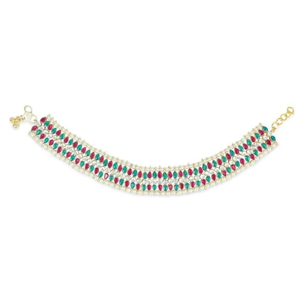 Traditional Alloy Gold Plated Kundan Pearl Payal Anklet For Womens