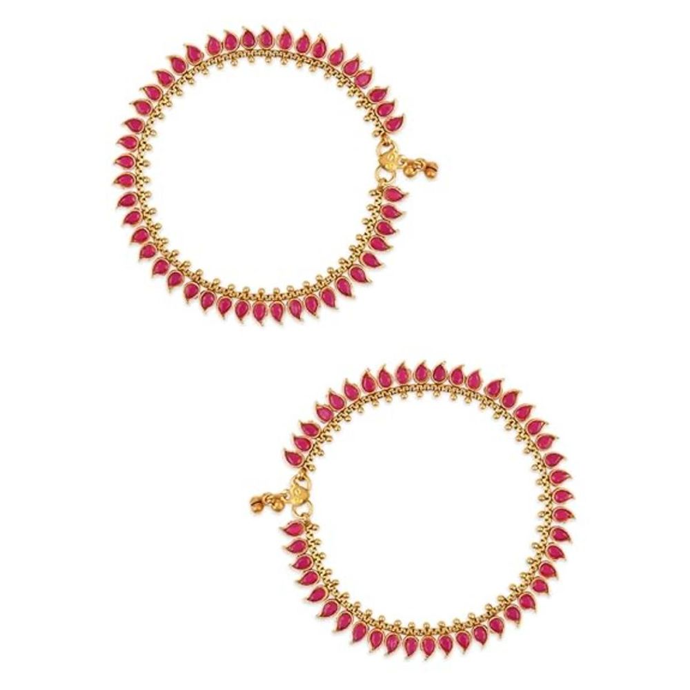 Gold Plated Traditional Stone Studded Adjustable Anklets And Payal For Girls And Womens