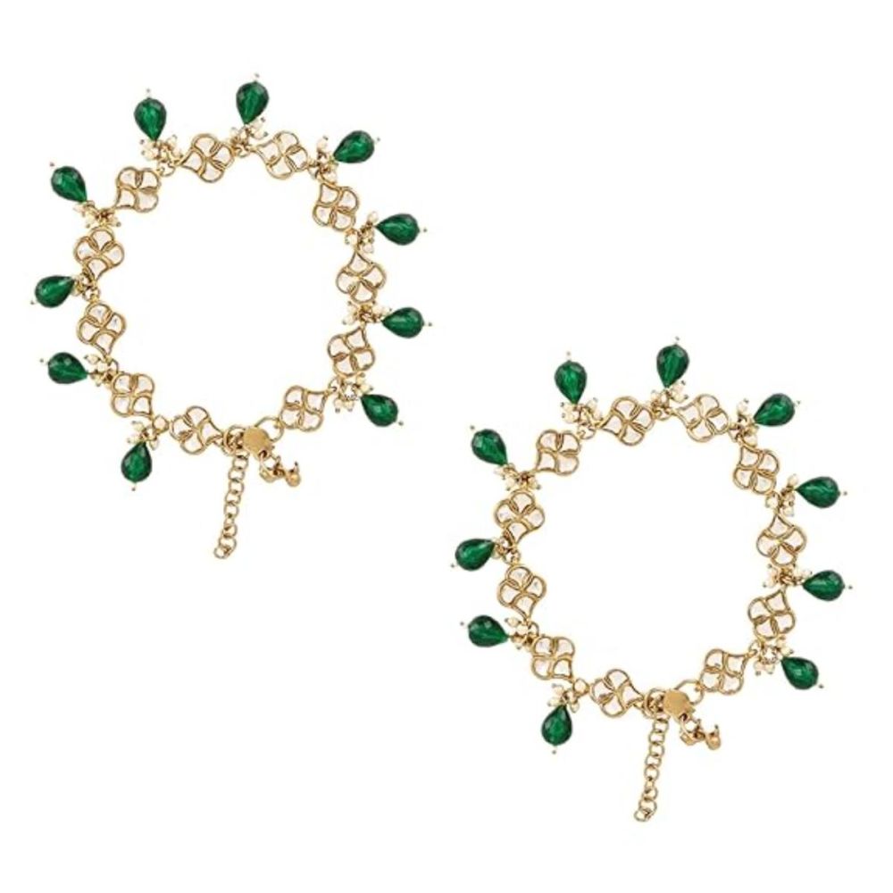 Traditional Gold Plated Adjustable Kundan Pearl Payal Anklets Jewellery For Womens And Girls