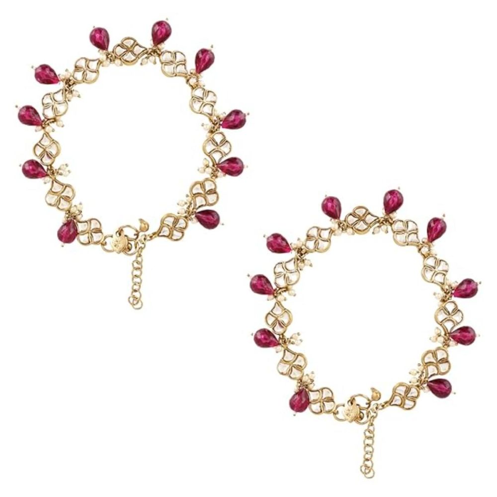 Traditional Gold Plated Adjustable Kundan Pearl Payal Anklets Jewellery For Womens And Girls