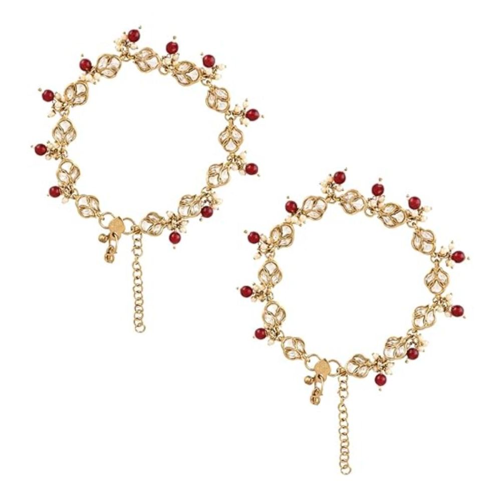 Traditional Gold Plated Adjustable Kundan Pearl Payal Anklets Jewellery For Womens And Girls