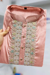 Pink Embroidered Silk Kurta Pajama Set