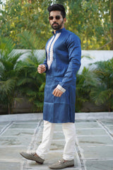 Blue Embroidered Silk Kurta Pajama Set