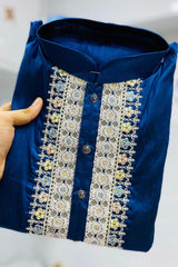 Blue Embroidered Silk Kurta Pajama Set