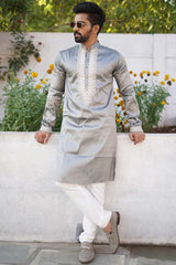 Grey Embroidered Silk Kurta Pajama Set