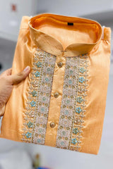 Orange Embroidered Silk Kurta Pajama Set