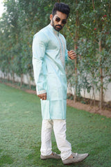 Blue Embroidered Silk Kurta Pajama Set