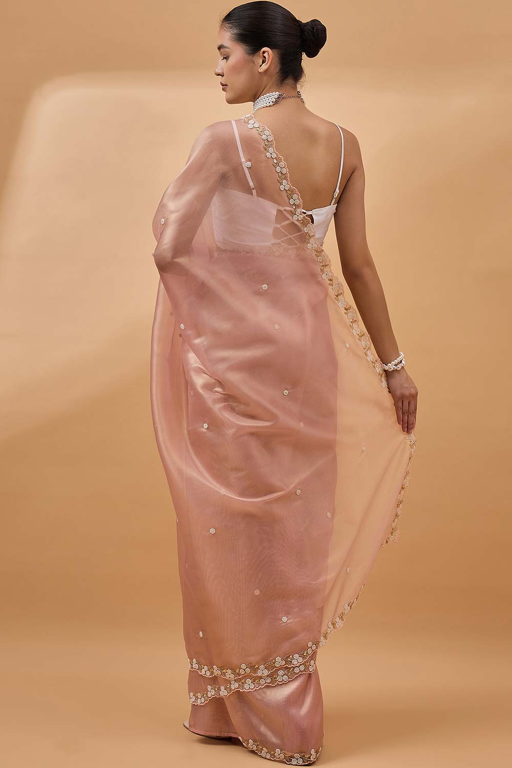 Peach Tissue Woven Saree