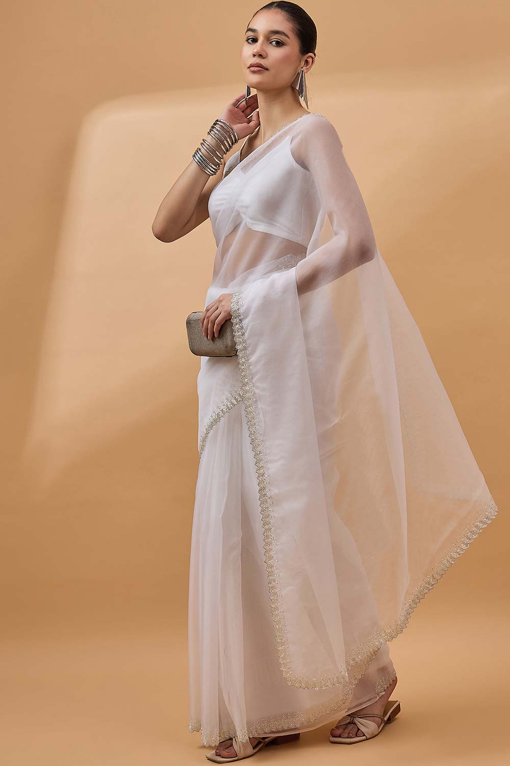 White Organza Woven Saree