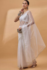 White Organza Woven Saree