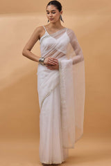 White Organza Woven Saree