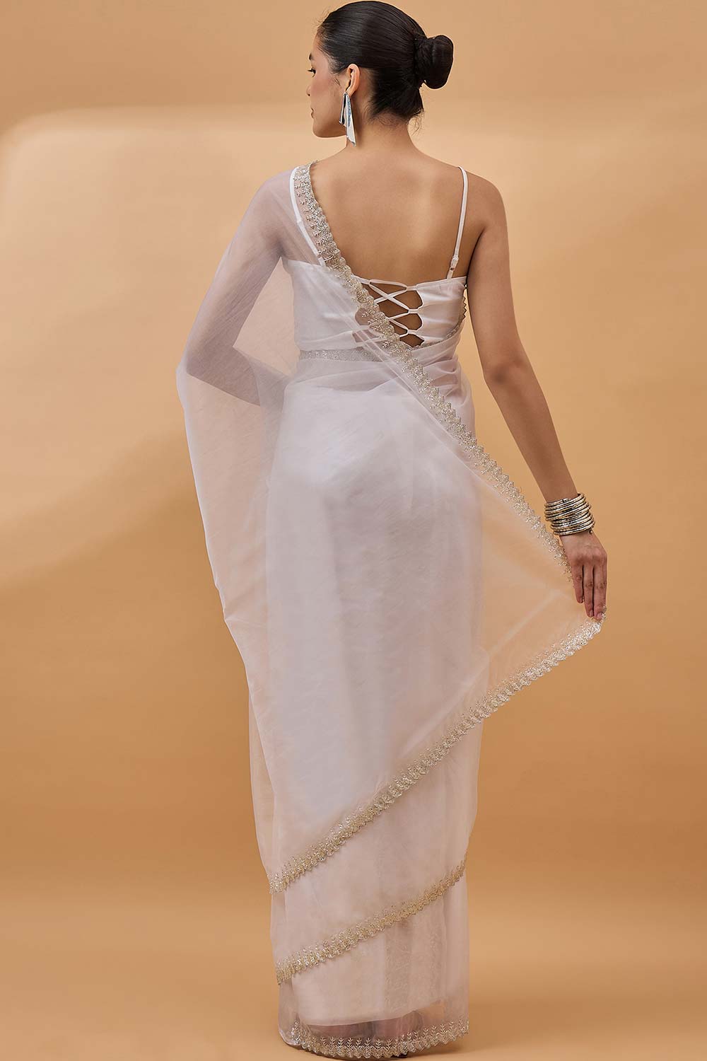 White Organza Woven Saree