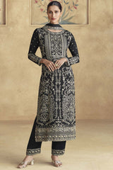 Black Chinon Silk Embroidered Palazzo Suit