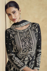 Black Chinon Silk Embroidered Palazzo Suit