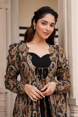 Black Faux Georgette Digital Printed Shrug Set