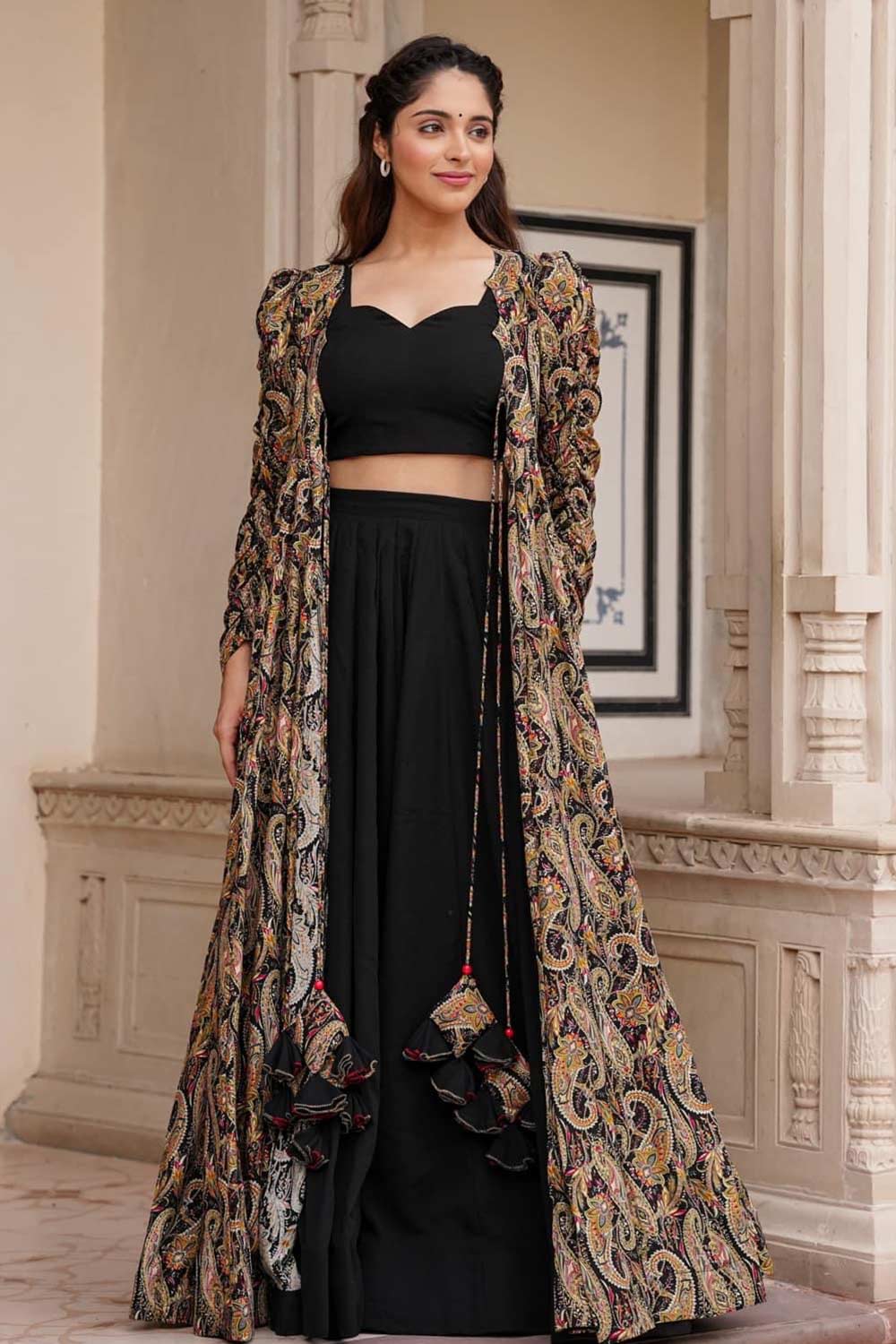 Black Faux Georgette Digital Printed Shrug Set