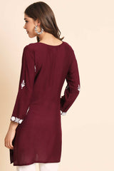 Maroon Rayon Chikankari Embroiderd Work Kurti