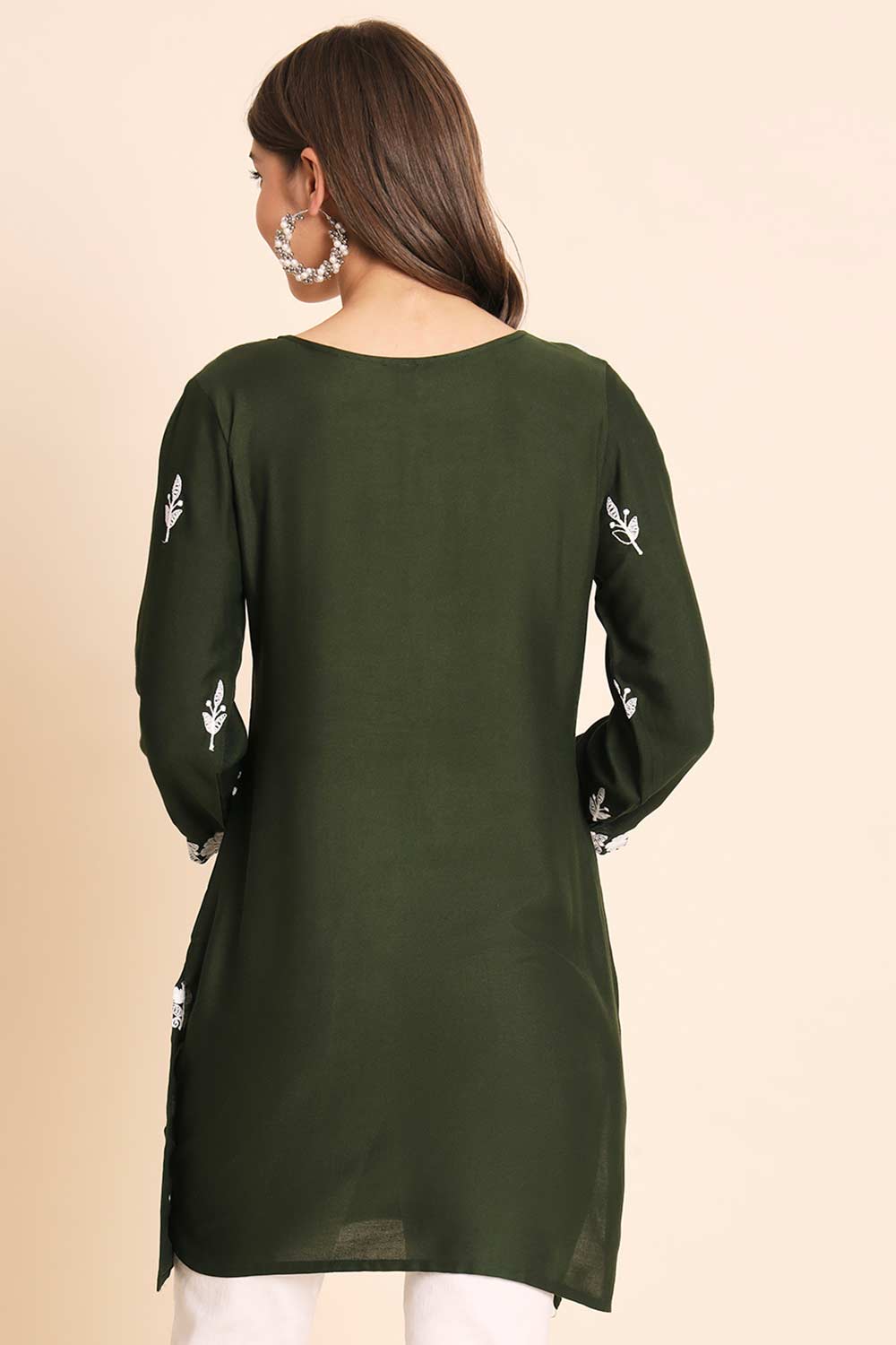 Green Rayon Chikankari Embroiderd Work Kurti