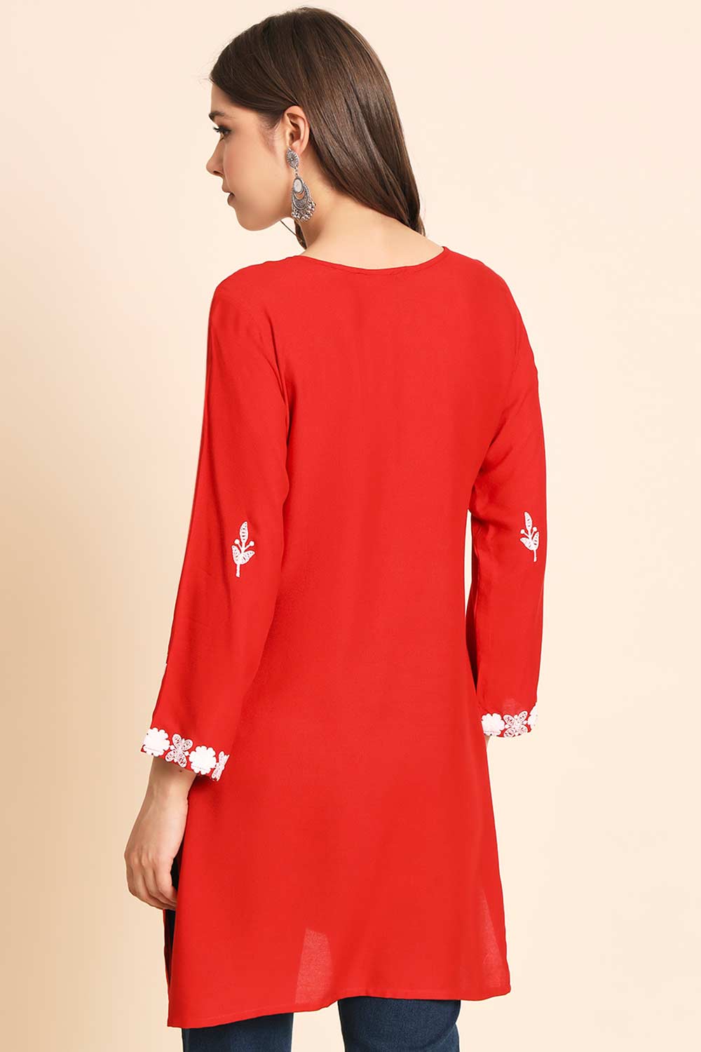 Orange Rayon Chikankari Embroiderd Work Kurti