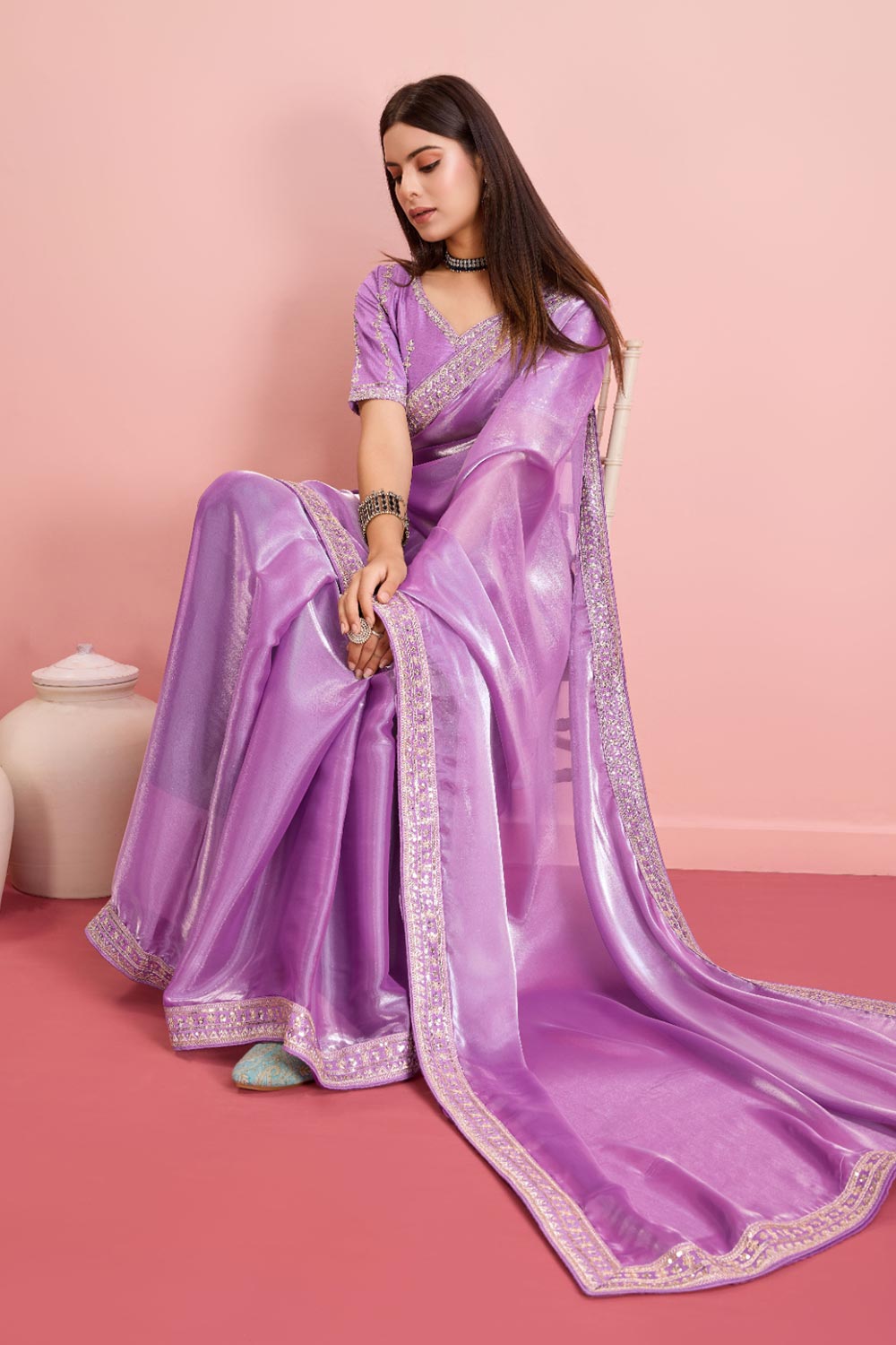 Purple Jimmy Choo Embroidered Saree