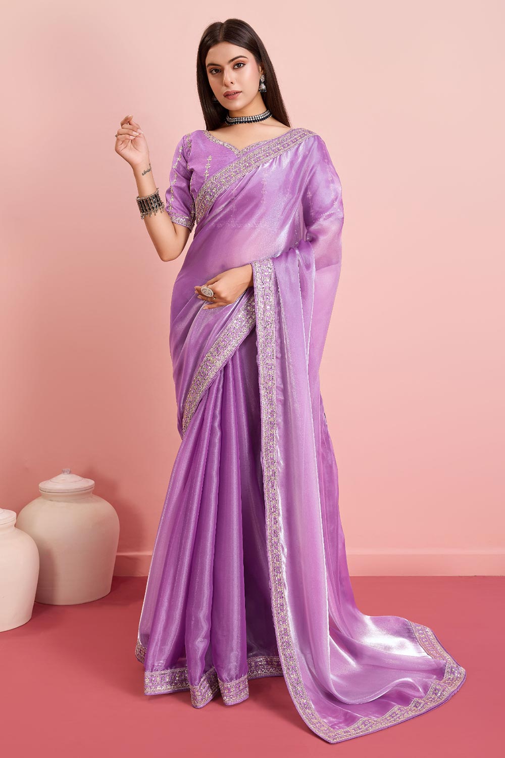 Purple Jimmy Choo Embroidered Saree