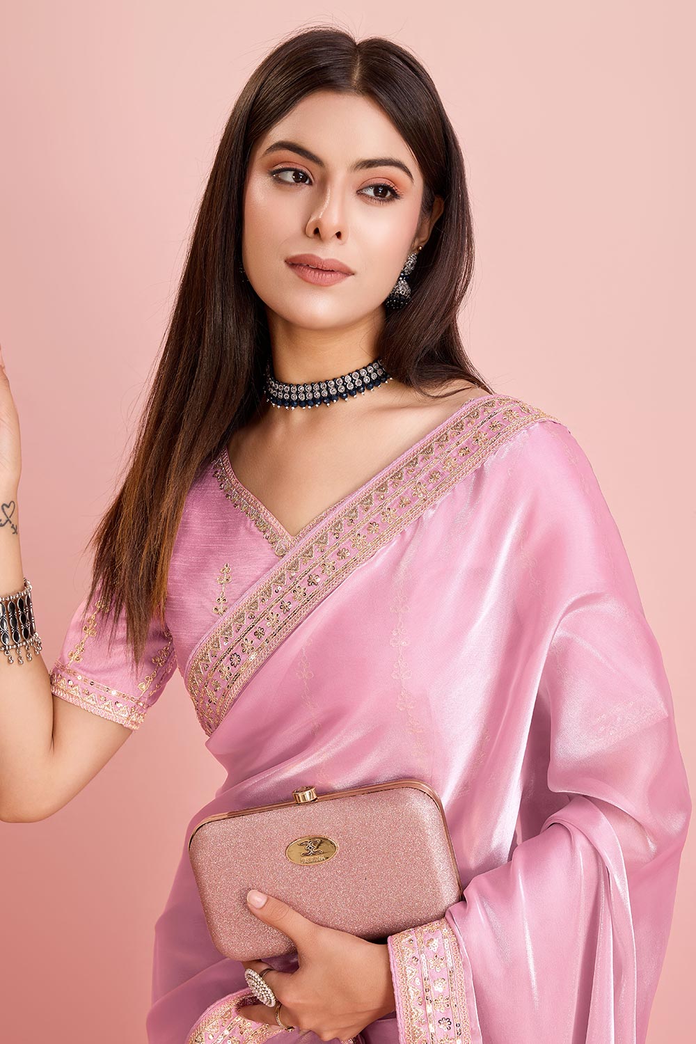 Pink Jimmy Choo Embroidered Saree