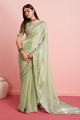 Pista Jimmy Choo Embroidered Saree