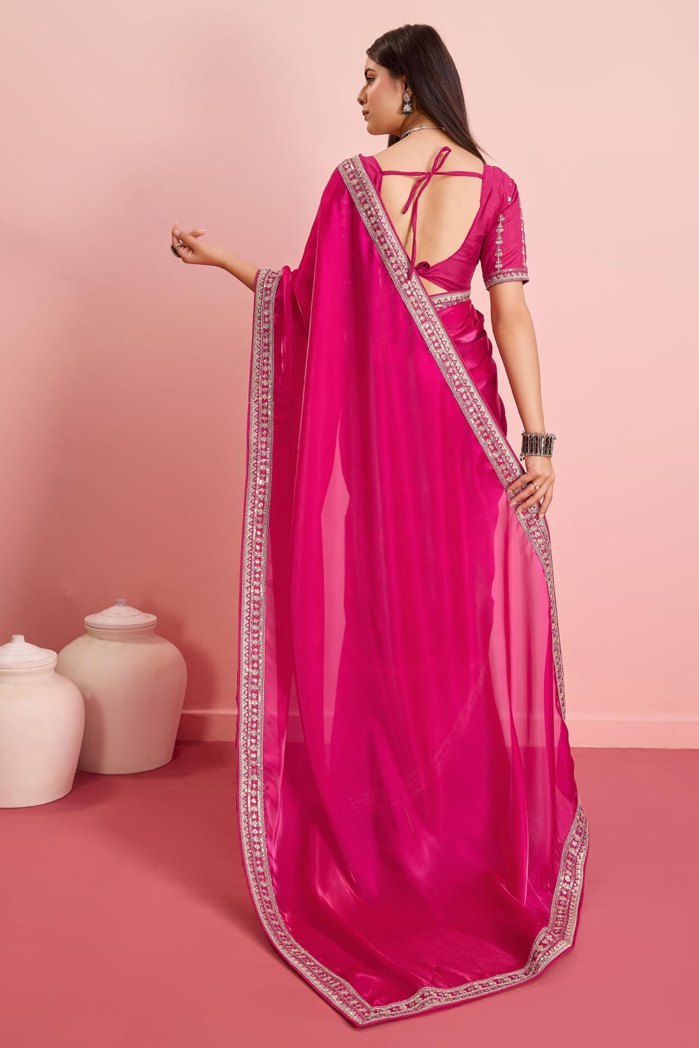 Pink Jimmy Choo Embroidered Saree