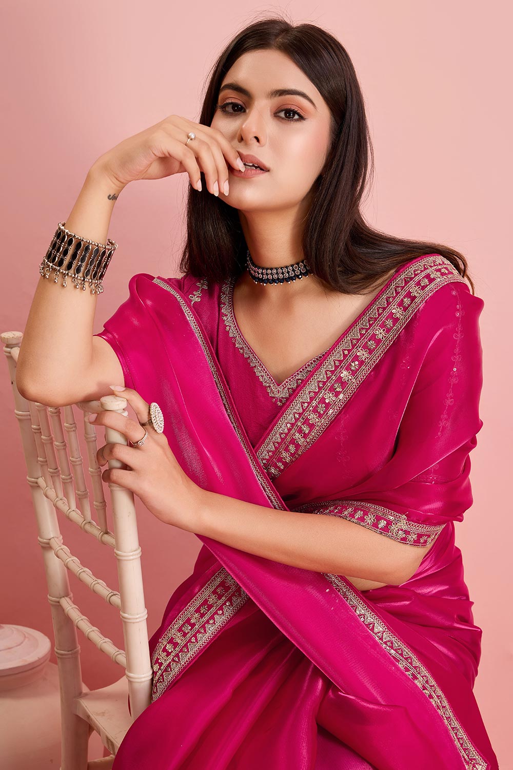 Pink Jimmy Choo Embroidered Saree