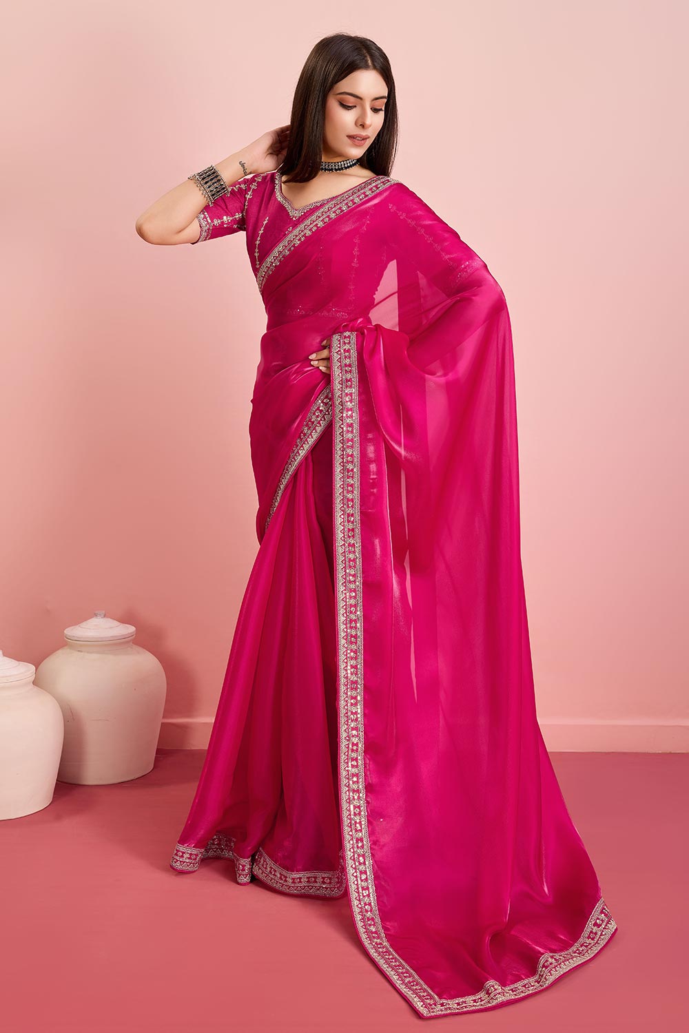 Pink Jimmy Choo Embroidered Saree