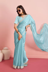 Sky Blue Jimmy Choo Embroidered Saree