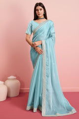 Sky Blue Jimmy Choo Embroidered Saree