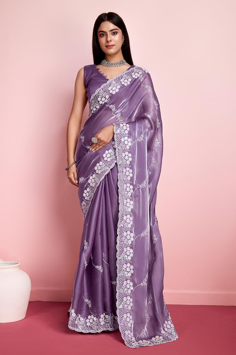 Purple Jimmy Choo Embroidered Saree