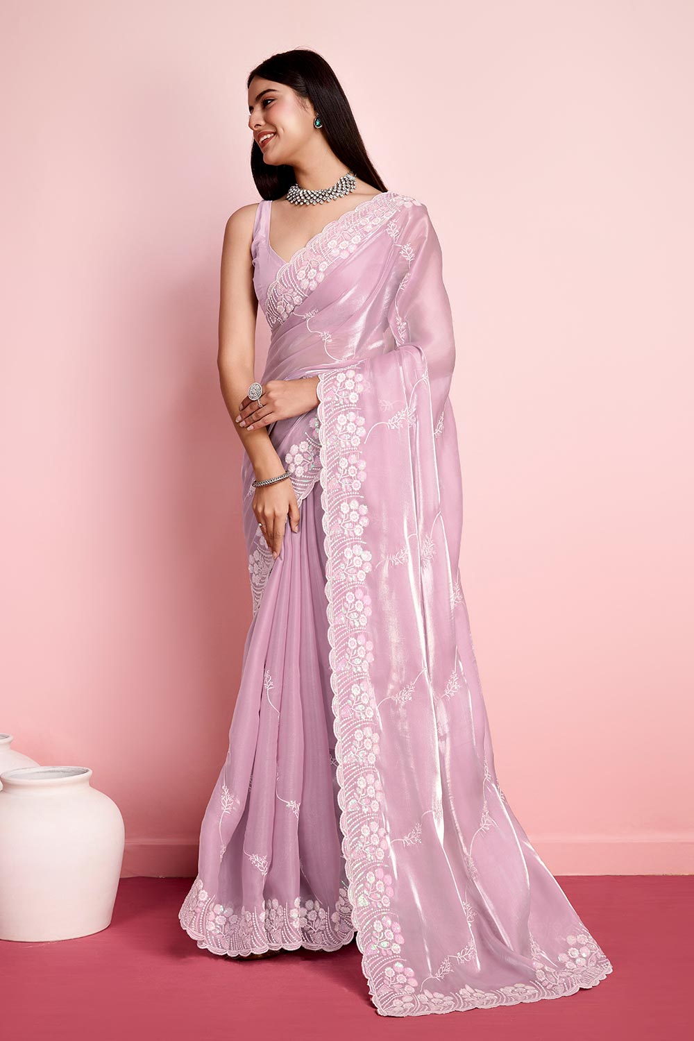 Pink Jimmy Choo Embroidered Saree