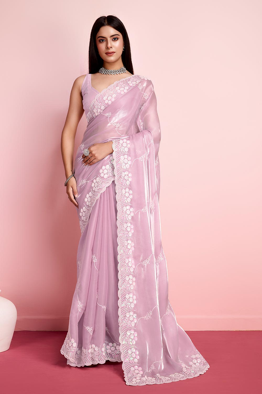 Pink Jimmy Choo Embroidered Saree