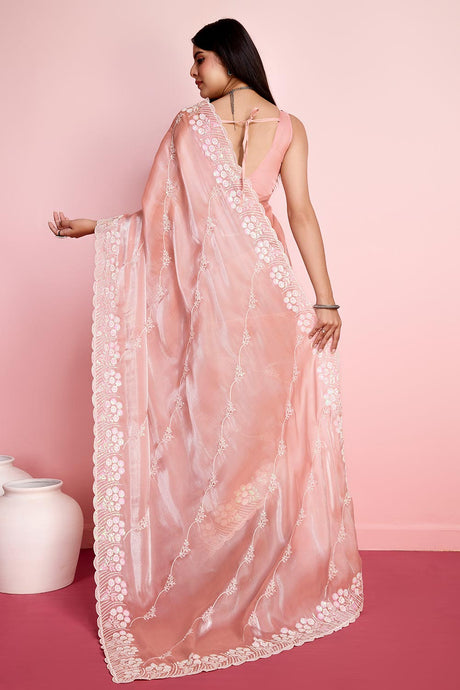 Peach Jimmy Choo Embroidered Saree