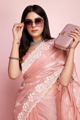 Peach Jimmy Choo Embroidered Saree