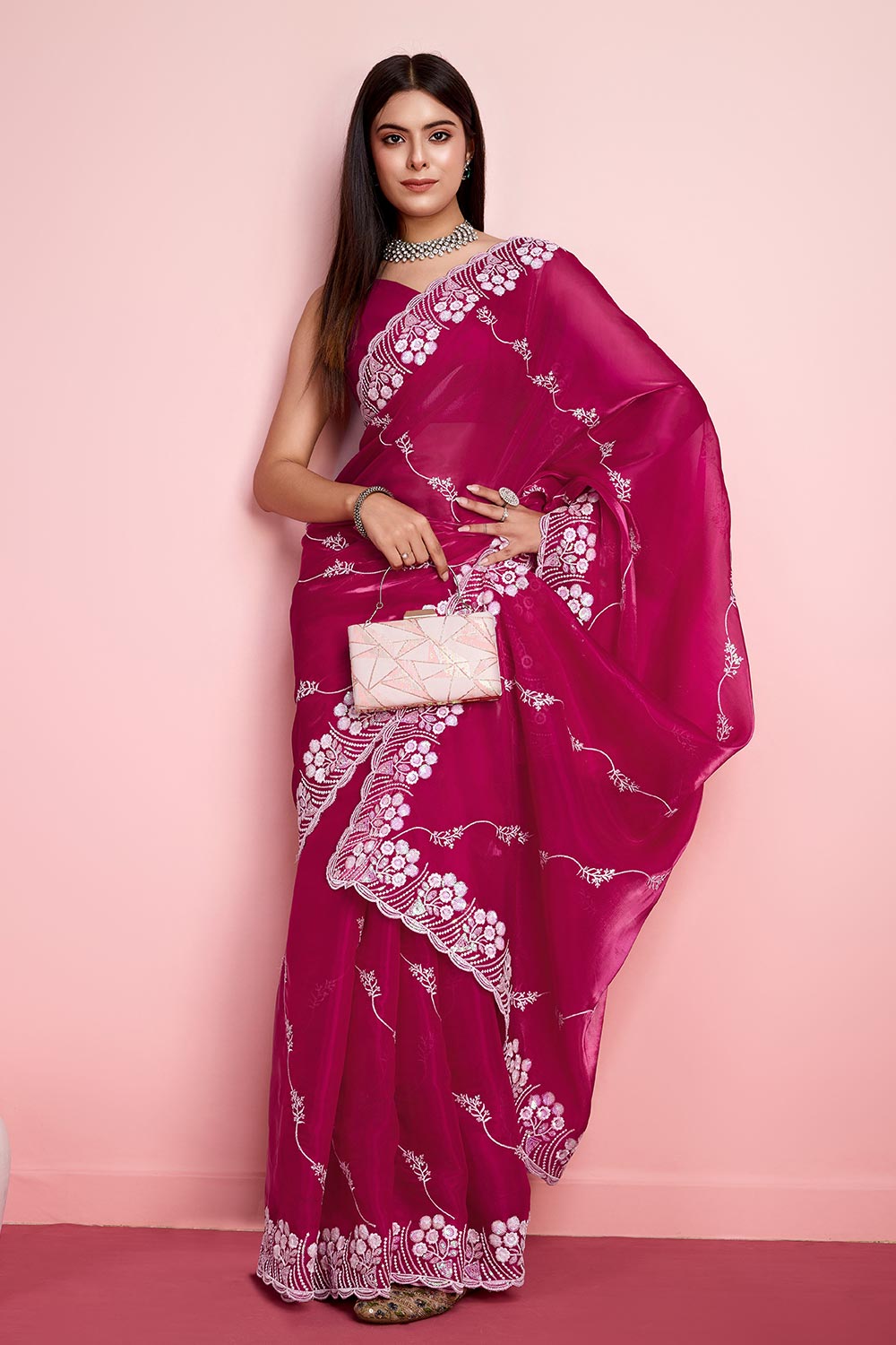 Pink Jimmy Choo Embroidered Saree