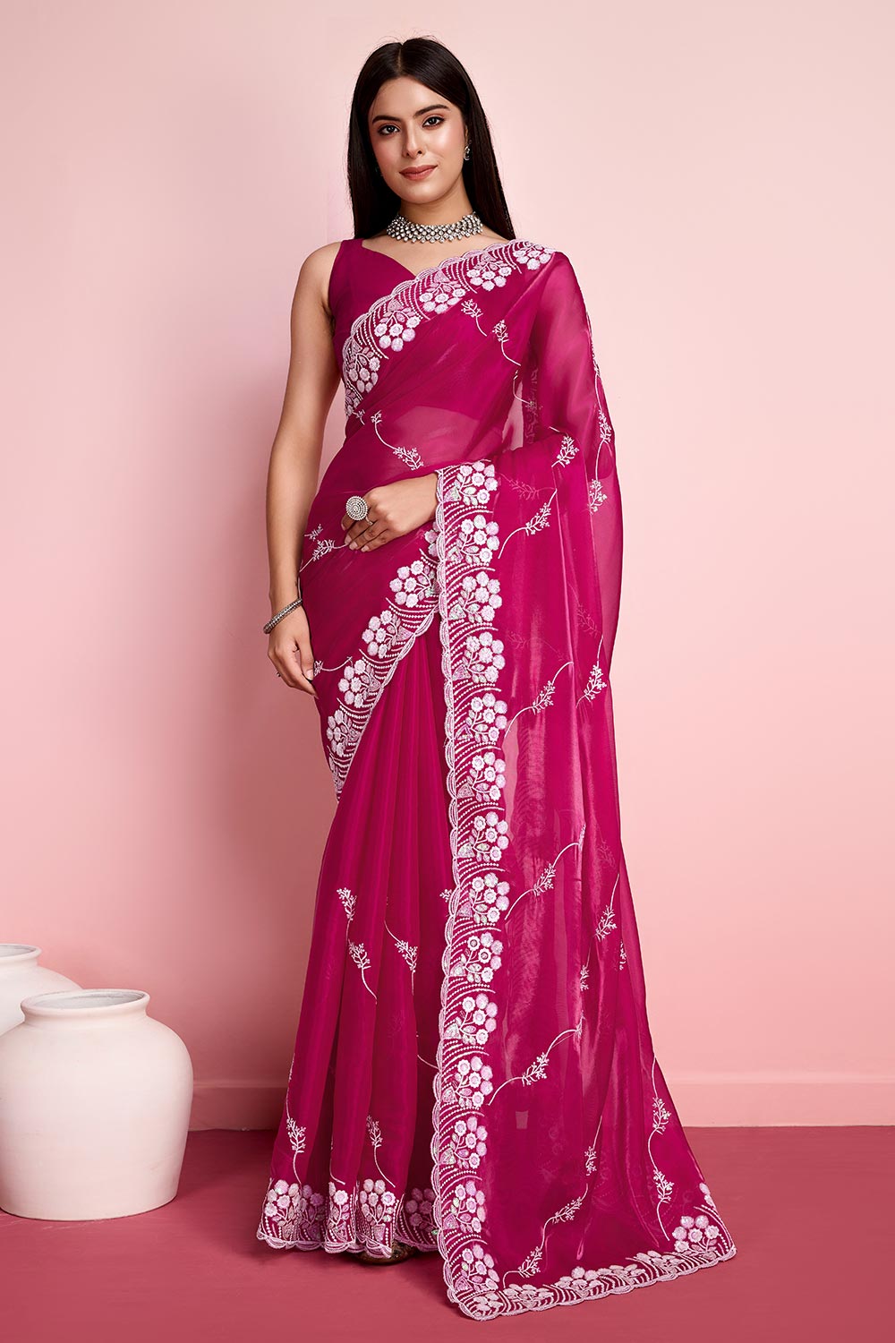 Pink Jimmy Choo Embroidered Saree