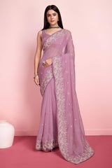 Pink Organza Embroidered Saree