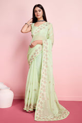 Green Organza Embroidered Saree