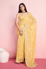 Yellow Organza Embroidered Saree