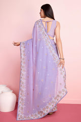 Voilet Organza Embroidered Saree