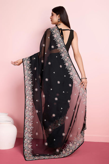 Black Organza Embroidered Saree