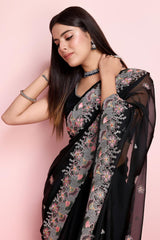 Black Organza Embroidered Saree