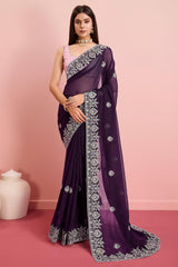 Purple Georgette Embroidered Saree