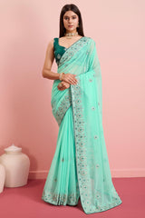 Sea Green Georgette Embroidered Saree