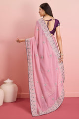 Pink Georgette Embroidered Saree